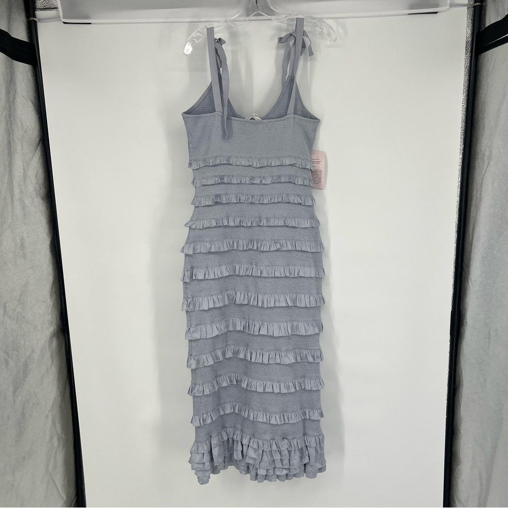 V. Chapman Lotus Ruffle Bodycon Tie Sleeve Midi Dress in Arctic Ice 10 NWT - Picture 7 of 9